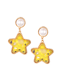 Elegant Yellow Pearls Decorated Star Shape Earrings