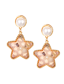 Elegant Pink Pearls Decorated Star Shape Earrings