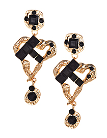 Elegant Black Diamond Decorated Geometric Shape Earrings