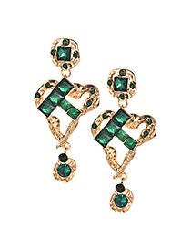 Elegant Green Diamond Decorated Geometric Shape Earrings