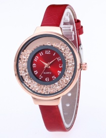 Fashion Red Diamond Decorated Pure Color Strap Watch
