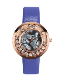 Fashion Sapphire Blue Diamond Decorated Round Shape Dial Watch