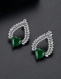 Fashion Green Heart Shape Decorated Full Diamond Earrings