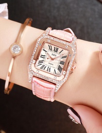 Fashion Pink Square Shape Decorated Women's Watch