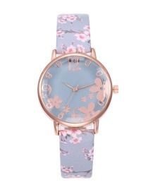 Fashion Blue Flower Pattern Decorated Watch