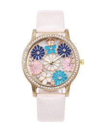 Fashion White Flower Pattern Decorated Watch