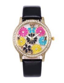 Fashion Black Flower Pattern Decorated Watch