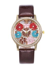 Fashion Brown Flower Pattern Decorated Watch