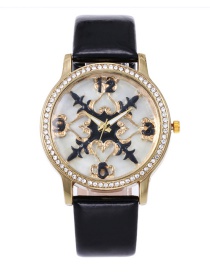 Fashion Black Relief Pattern Design Round Dial Watch