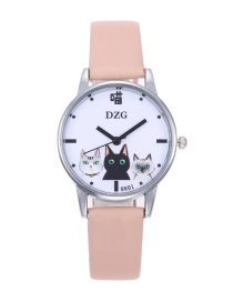 Fashion Apricot Cats Decorated Round Dial Watch