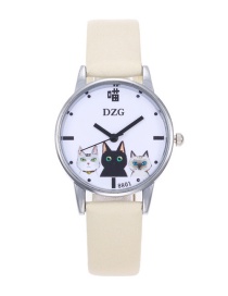 Fashion Beige Cats Decorated Round Dial Watch