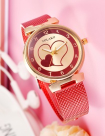 Fashion Red Heart Pattern Decorated Women's Watch
