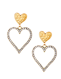 Fashion Gold Color Full Diamond Decorated Heart Shape Earrings