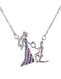 Fashion Silver Color Full Diamond Decorated Necklace