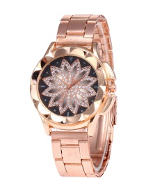 Fashion Rose Gold Flower Pattern Decorated Watch