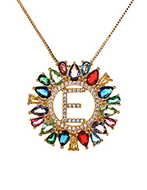 Fashion Multi-color Full Diamond Decorated E Letter Shape Necklace