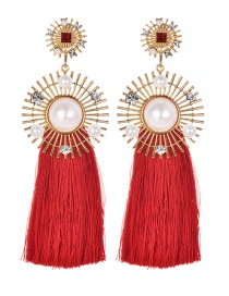 Fashion Red Diamond Decorated Tassel Earrings