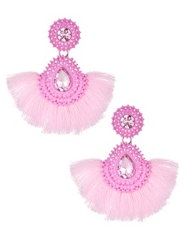 Fashion Pink Water Drop Shape Decorated Tassel Earrings