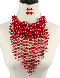 Fashion Red Pearl Decorated Jewelry Set