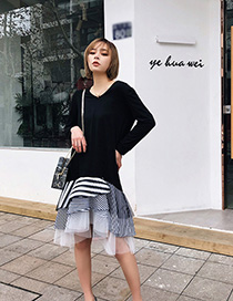 Fashion Black+white Stripe Pattern Decorated Long Sleeves Dress