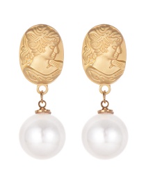 Fashion Gold Alloy Pearl Portrait Earrings