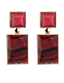 Fashion China Red Square Shape Resin Earrings