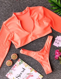 Fashion Orange Pink Long Sleeve Mesh Bikini One-piece Swimsuit