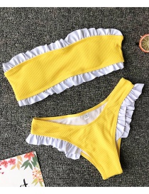 Fashion Yellow Bikini Ruffled Split Swimsuit