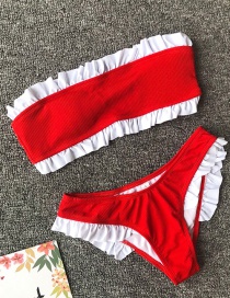 Fashion Red Bikini Ruffled Split Swimsuit