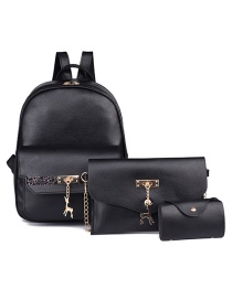 Fashion Black Three-piece Pure Color Backpack