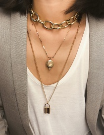 Fashion Gold Diamond-locked Multi-layer Long Necklace
