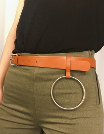 Fashion Brown Leather Metal Round Belt