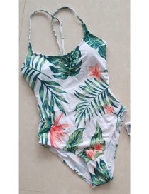Adult White Leaves Parent-child Printed Triangle One-piece Swimsuit