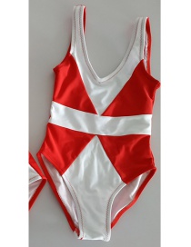 Children's Red Stitching Parent-child Printed Triangle One-piece Swimsuit