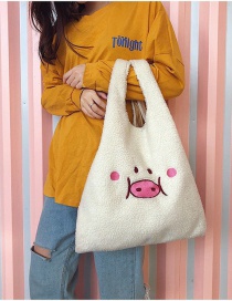 Fashion White Embroidered Pig Shoulder Bag