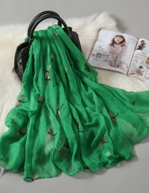 Fashion Green Chiffon Embroidered Silk Scarf