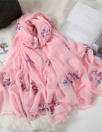 Fashion Pink Chiffon Embroidered Silk Scarf