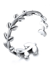 Fashion Silver Opening  Silver Leaf Ring