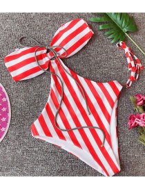 Red Striped One-piece Swimsuit Bikini Print