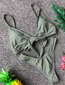 Gray Green Solid Color Bow Split Swimsuit