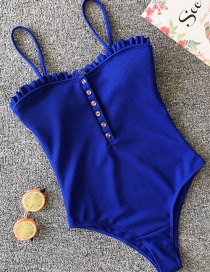 Blue Solid Color One-piece Swimsuit Bikini