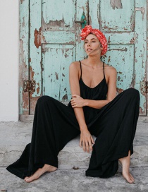 Black Sleeveless Strapless Sling Solid Color Long Piece Jumpsuit Back