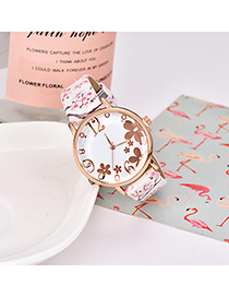Fashion Creamy-white Alloy Electronic Element Pu Printing Watch