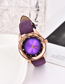 Fashion Purple Pu Diamond-encrusted Alloy Electronic Element Octagonal Watch