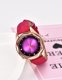 Fashion Red Pu Diamond-encrusted Alloy Electronic Element Octagonal Watch