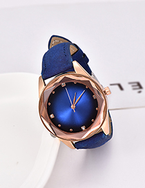 Fashion Royal Blue Pu Diamond-encrusted Alloy Electronic Element Octagonal Watch