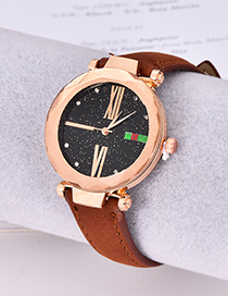 Fashion Brown Pu Diamond-encrusted Alloy Electronic Watch