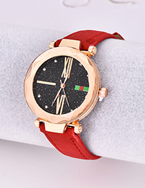 Fashion Red Pu Diamond-encrusted Alloy Electronic Watch