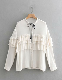 Fashion White Solid Color Bow Pullover Shirt