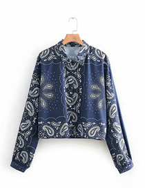 Fashion Cashew Blue Printed Short Lapels Long Sleeve Single-breasted Shirt